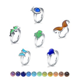 4-6 Pcs Mood Ring Color Changing Mood Rings for Women Adjustable Emotional Ring Heart Shaped Nature Stone Ring Sunflower Cat Mood Ring Birthday Christmas Gifts