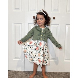HINTINA 3T Toddler Little Girls Sleeveless Floral Print Spring Summer Dress And Long Sleeve Waffle Cardigan Set Fall Clothes Winter Outfits Green 3-4T Years