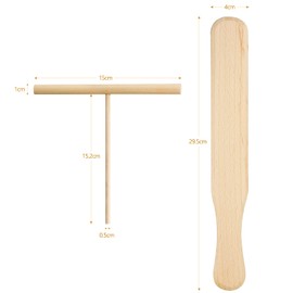 Crepe Dough Distributor, 15 cm Crepe Distributor Set and 30 cm Spatula, Crepe Maker Accessories for Crepes, Galettes and Pancakes, Natural and High-Quality Beech Wood
