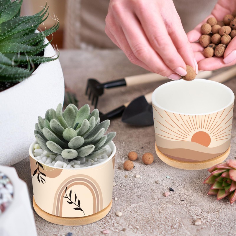 Qinyoung 6 Sets Boho Plant Pots Succulent Pot Modern Sun