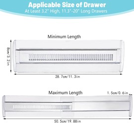 GoyuHome 6 Pack Drawer Dividers, Adjustable 3.2" High Expandable from 11"-20" Clear Plastic Organizers for Clothes, Kitchen Utensils and Office Storage