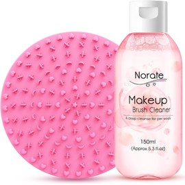 Norate Limpiador de brochas de maquillaje, solución limpiadora de brochas de maquillaje + tapete limpiador de brochas de maquillaje, almohadilla limpiadora de brochas para champú de limpieza profunda
