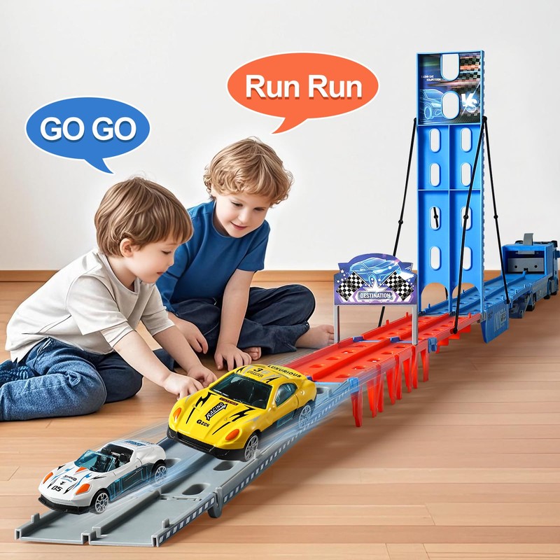 GLW 78 Inch Foldable GLWExtended Carrier Truck Race Track Playset