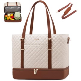 LOVEVOOK Lunch Tote Bag for Women, 15.6 Inch Laptop Work Bag With Lunch Compartment & Large Cup Holder, Lightweight Work Briefcase for Travel, Bussiness, Teacher