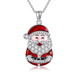 DAYLINLOVE Santa Claus Necklace S925 Sterling Silver Christmas Santa Claus Pendant Christmas Jewelry Gift For Women Men Best Wishes Gifts