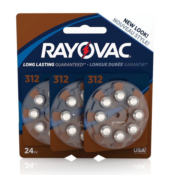 RAYOVAC Size 312 Hearing Aid Batteries, 24-Pack, L312ZA-24ZMB