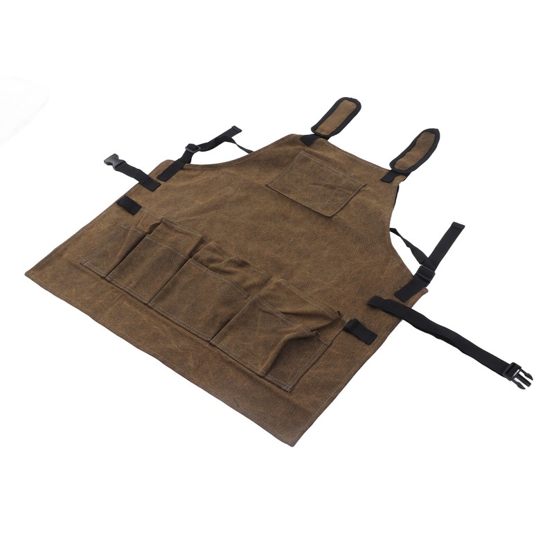 Woodworking Shop Apron Large Capacity Pocket Adjustment Shoulder Straps Waxed
