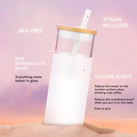 Tronco 20 oz Glass Tumbler with Lid and Straw, Iced Coffee Cup and Smoothie Cup with Bamboo Lids & Protective Silicone Sleeve, Dishwasher Safe, BPA-Free, Glass Cup 1 Pack