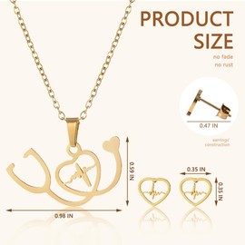 Doctors Nurses Day Gifts Stethoscope Heartbeat Earrings and Necklace Set for Nurse Doctor Graduation Appreciation Gifts Women Nurses Thank You Gift Necklaces for Medical Coworkers Nurse Gift