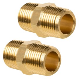 JUWO 3/4" NPT x 3/4" NPT Male Brass Nipples, Brass Pipe Adapter Fittings, Hex Nipples Straight Connectors for Air, Gas, Oil, Fuel, Propane (2-Pack)