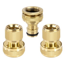 Garden Hose Quick Connector 1/2 Inch & 3/4 Inch 2-in-1 Brass Quick Hose End Connector, 3/4 Inch Garden Hose Nozzle Connect Kit for Kitchen Garden Outdoor Hose Pipe Tool (Pack of 3)