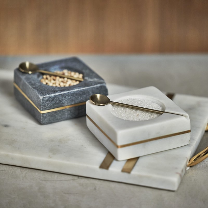 Zodax | White Marble and Brass | Square Salt and