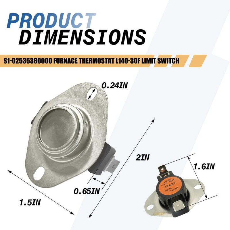 S1-02535380000 Furnace Thermostat L140-30F Limit Switch Compatible with York Coleman