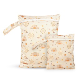 CoolaPeach 2 Pcs Wet Bags Waterproof Reusable Zippered Pocket Cloth Diaper Wet Dry Bags for Travel Beach Pool Swim, Baby Diapers,Gym Yoga Wet Clothes,Swimsuit,water wipes (Moon Star)