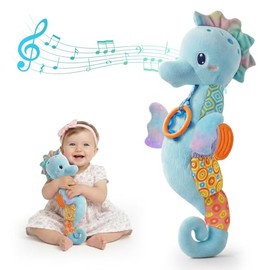 Juguetes para bebés de 0 a 6 meses, juguetes musicales de caballito de mar de peluche para bebés, juguetes sensoriales con colores brillantes, múltiples texturas, sonajeros y papel crujiente, juguete