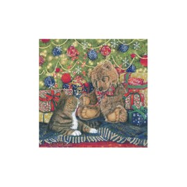 A Rare Breed Cat Christmas Card - Just the Two of Us' UK Made Xmas Scene with Tabby and Teddy Bear. Seasonal Greeting Cards Printed Inside. Recyclable. '