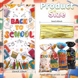 Gaduupa 50PCS Back to School Cellophane Bags First Day of School Candy Bags with Twist Ties Learning Themed Goodie Gift Wrapping for Welcome Back Classroom Party Favor Supplies