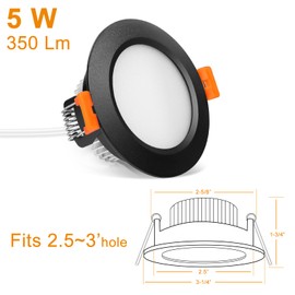 LEDLightsWorld 2.5 inch Black LED Recessed Lighting, Dimmable 5W Retrofit Downlight, CRI 80, 3000K Warm White, as AC 110V Ceiling Light with LED Driver for Living Room, Kitchen, Hallway, 4 Pack