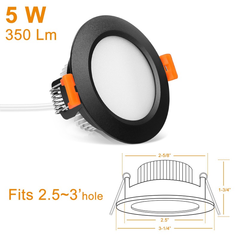 LEDLightsWorld 2.5 inch Black LED Recessed Lighting, Dimmable 5W Retrofit