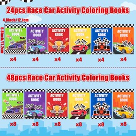 JAPBOR Race Car Coloring Books - 48PCS Mini Racing Cars Activity Color Books Bulk for Kid Party Favors, Truck Transportation Themed Small Colouring Pages for Birthday Gifts Class Drawing Painting Game