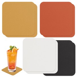 AHANDMAKER Coasters Set of 8, 4 Colors 3.54x3.54 Inch Leather Coasters for Drinks, Square Coaster, Coffee Bar Dining Drink Coaster Cup Mats Tabletop Protection for Desk, Kitchen, Dining, Office Table