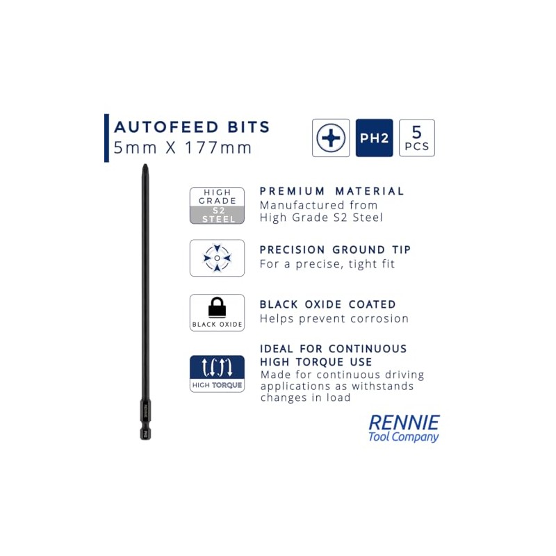 5 x Rennie Tools 177mm Long PH2 Compatible with Makita