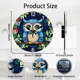 CHGCRAFT 12 Inch Owl Wall Clock Cartoon Owl Wall Clocks Battery Operated Silent Non Ticking Wall Clock Modern Decorative Clock for Home Living Room Kitchen Bedroom Office