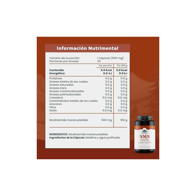 NMN 500 mg - Nicotinamida Mononucleótido- Suplemento Alimenticio - 30