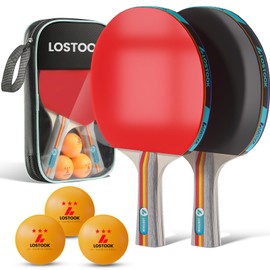 Lostook Professional Ping Pong Paddles (Set of 2) with 3-Star Table Tennis Balls & Case - Outdoor/Indoor Rackets for Adults, Family Games, Training Accessories