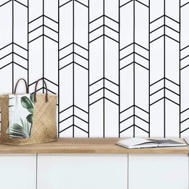 Black and White Wallpaper Peel and Stick Wallpaper Modern Geometric Removable Wall Paper Stripe Contact Paper for Cabinets Shelf Liner Bathroom Vinyl Roll Self Adhesive 17.7"x118" Renter Friendly
