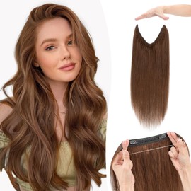 Benehair #4 Medium Brown Real Hair Secret Wire Extensions Remy Human Invisible Wire Hair Extensions with Clips One Piece Adjustable Straight 16 Inches (65g)