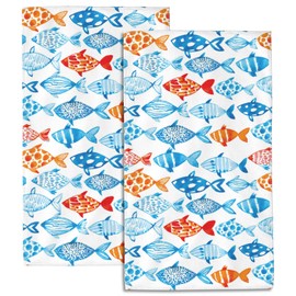 SAYOUZ Fish Bath Hand Towels Set of 2, Watercolor Fish on White Decorative Bath Towels Soft Super Absorbent Hand Towels for Bathroom Hotel Gym Home Decor,14"X28"