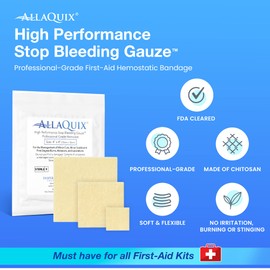 AllaQuix Stop Bleeding Gauze Pads – (2"x2") | Hemostatic Wound Dressing for Cuts & First Aid Kits | Sterile, Drug-Free, Fast Clotting Pads