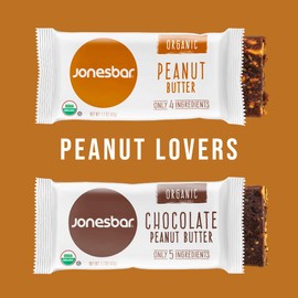 JONESBAR (Peanut Lovers, 12 Count (Pack of 1)), USDA Organic Fruit & Nut Bar, Non-GMO, Kosher, Vegan, Gluten Free, Simple Snack Bar