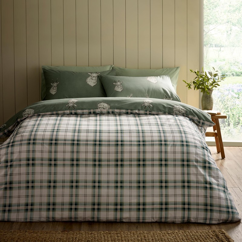 Catherine Lansfield Stag Check Reversible Single Duvet Cover Set with