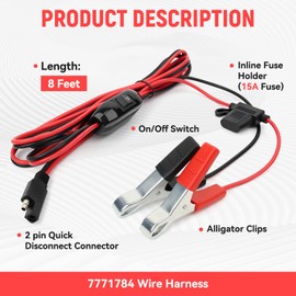 7771784 Wire Harness with On/Off Switch，3-5/8" x 6-5/8"Sprayer Parts, 8-Feet Lead Wire with Alligator Clips, Use On Lawn and Garden 12V Sprayers
