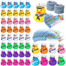 Lenwen 120 Piezas Kit de Crucero con Etiqueta de Pato Incluye 40 Piezas Mini Patos de Goma de Crucero 40 Hojas Tarjeta de Etiqueta de Crucero 40 Piezas Gomas Elásticas para Recompensas (Colorido)