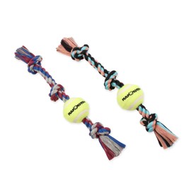 Mammoth Flossy Chews Color 3 Knot Tug w/Standard Tennis Ball – Premium Cotton-Poly Tug Toy for Dogs – Interactive Rope Dog Toy 20” - 2 Pack Assorted Colors