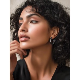 Classic Black Hoop Earring for Women Stainless Steel Chunky Thick Hypoallergenic Earrings Small Black Hoop Earrings for Women Trendy