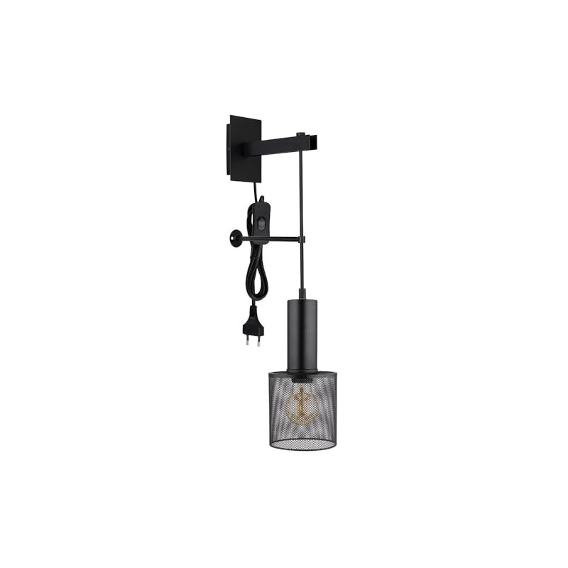 Globo Schlafzimmerleuchte Wandleuchte Wandlampe Steckerkabel Schwarz-matt H 60 cm