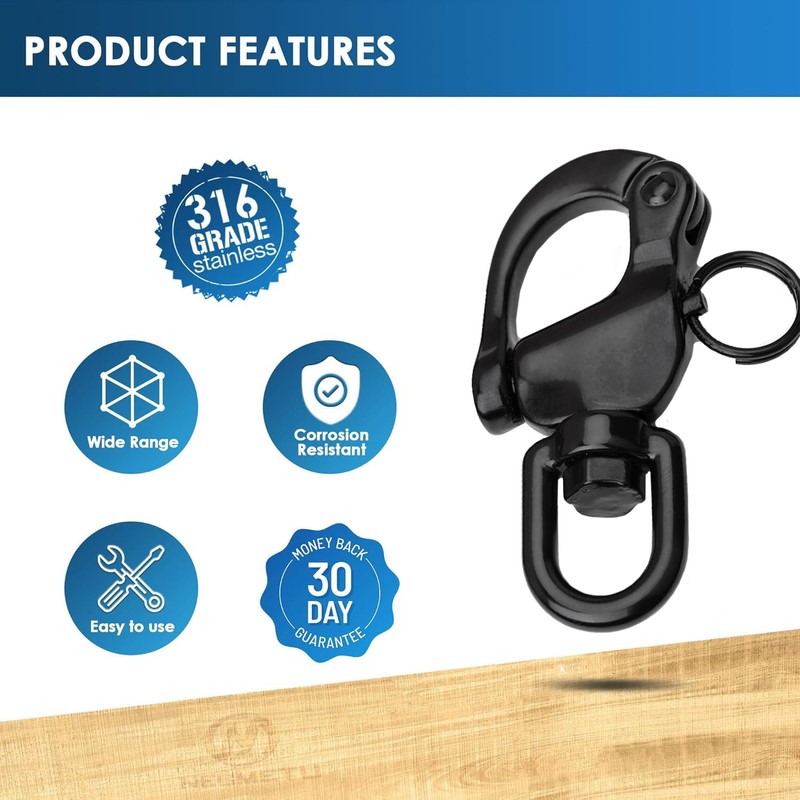 2Pack Snap Shackle 316 Stainless Steel Quick Release Shackle Swivel