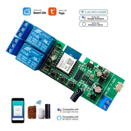 MHCOZY 2 Kanal WiFi RF Wireless Switch Relais, Phone App Fernbedienung für Zugangskontrolle, Smart Garagentor, kompatibel mit Alexa Goolge Home (Smart Life App WIFI Bluetooth Relais)