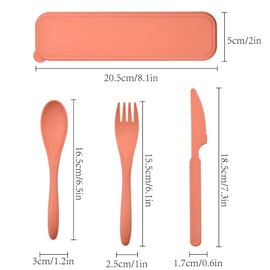 2 Sets Reusable Utensil Set with Case, Portable Camping Fork Knife Spoon Set, Wheat Straw Travel Utensils for Lunch Box, for School Work Lunch or Daily Use (Yellow, Orange)
