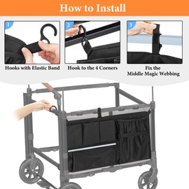 GRAOSO Stroller Wagon Cargo Net, Wagon Accessories Organizer Compatible with WONDERFOLD W-Series Models, Large Capacity Mesh Cargo Storage Bag with Sorting Pockets Compatible with Keenz Wagon, Black