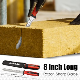 Pinoze 8" Insulation Knife, Stainless Steel Blade Insulation Cutter w/Laser Scale, Dual-Side Serrated Duct Knife Tool with Sheath for Cutting Heat Material Foam/Rockwool/Styrofoam, Garden Sod Cutter