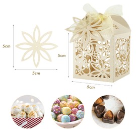 LEMESO 50 Cajas Regalo para Bautizo, Comunión, Cajitas de Carton Amarillas para Bombones Chuches Confetis, Flor Hueco Cajitas para Regalos de Boda Detalles Recuerdos para Invitados
