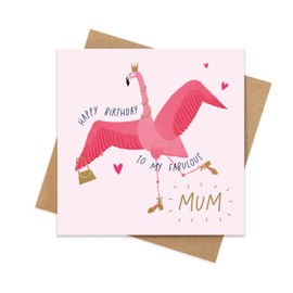 Manta Makes Mum Birthday Card From Daughter or Son, Birthday Card Mum, Birthday Cards for Mum, Happy Birthday Mum Card, 15cm by 15cm square blank with kraft envelope (Flamingo Mum)