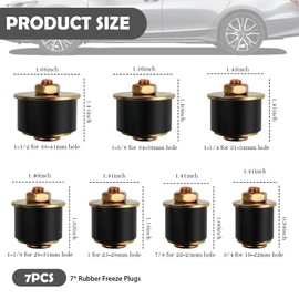 7PCS Rubber Freeze Plugs Kit,7-Size Rubber Freeze Expansion Plug Kit Includes Size 1-1/2",1-3/8",1-1/4",1-1/8",1",7/8",3/4",Freezes Plugs Replacement for ID 19mm-41mm Hole