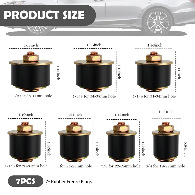 7PCS Rubber Freeze Plugs Kit,7-Size Rubber Freeze Expansion Plug Kit