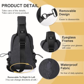 SZSYCN Men's Shoulder Bag, Waterproof Chest Bag, Crossbody Bag with USB Charging Port, Backpack, Sling Bag, Men, Small, for Work, Travel, Cycling,, B3-Grey Black, S